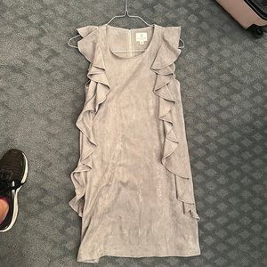 Gray ruffled suede dress